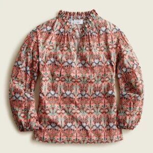 NWT J.Crew x Liberty S Blouse Floral May Nouveau Print Red Pink Tie-Neck